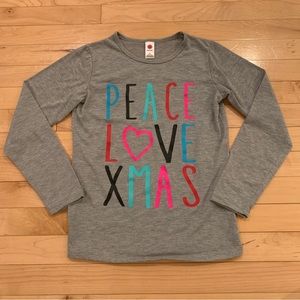 Total Girl Youth Size Medium 10/12 Long Sleeve Peace Love Christmas Shirt EUC